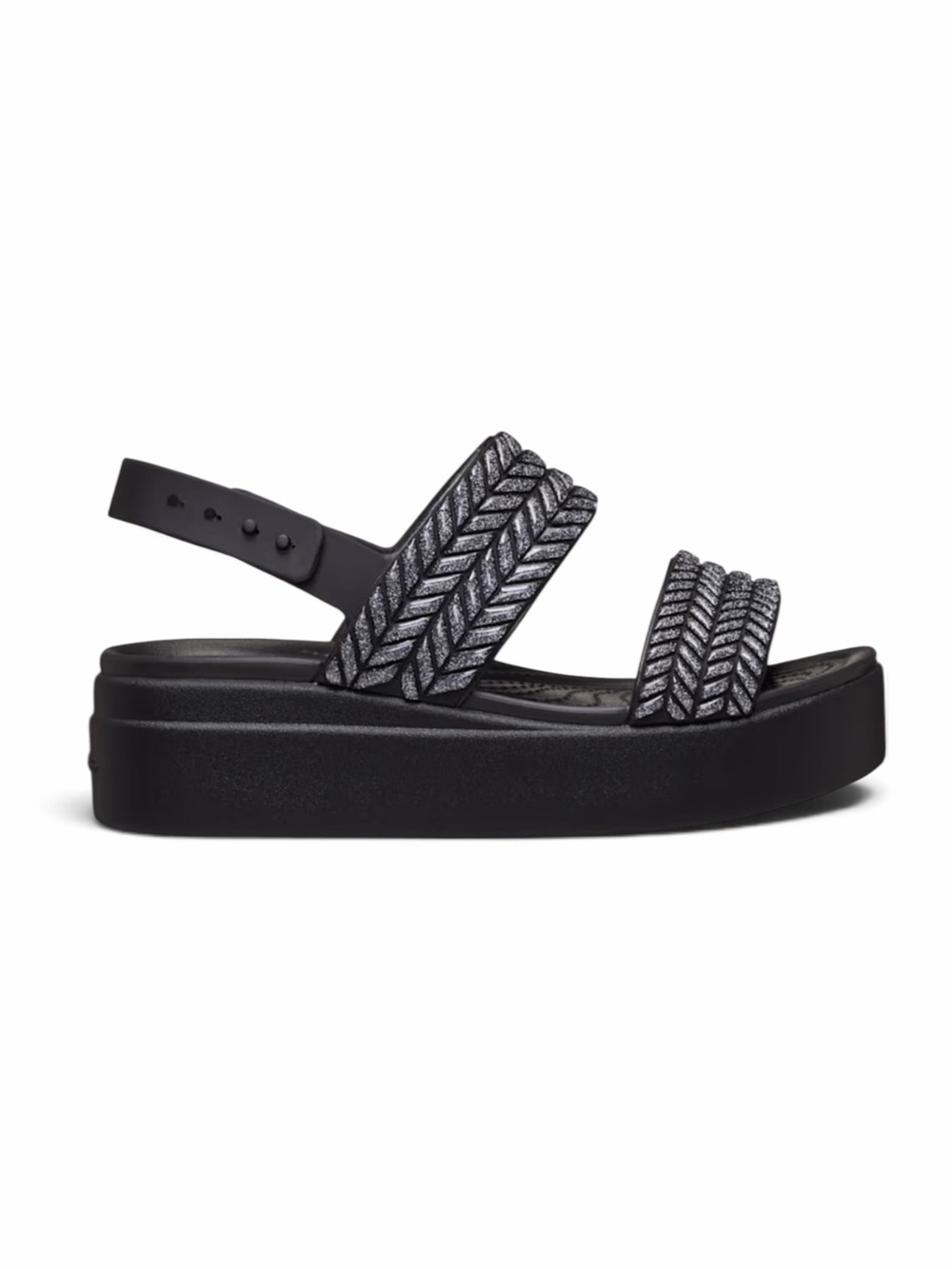 CROCS Women’s Brooklyn Low Wedge Black Sparkle Sandals - Picture 2 of 8